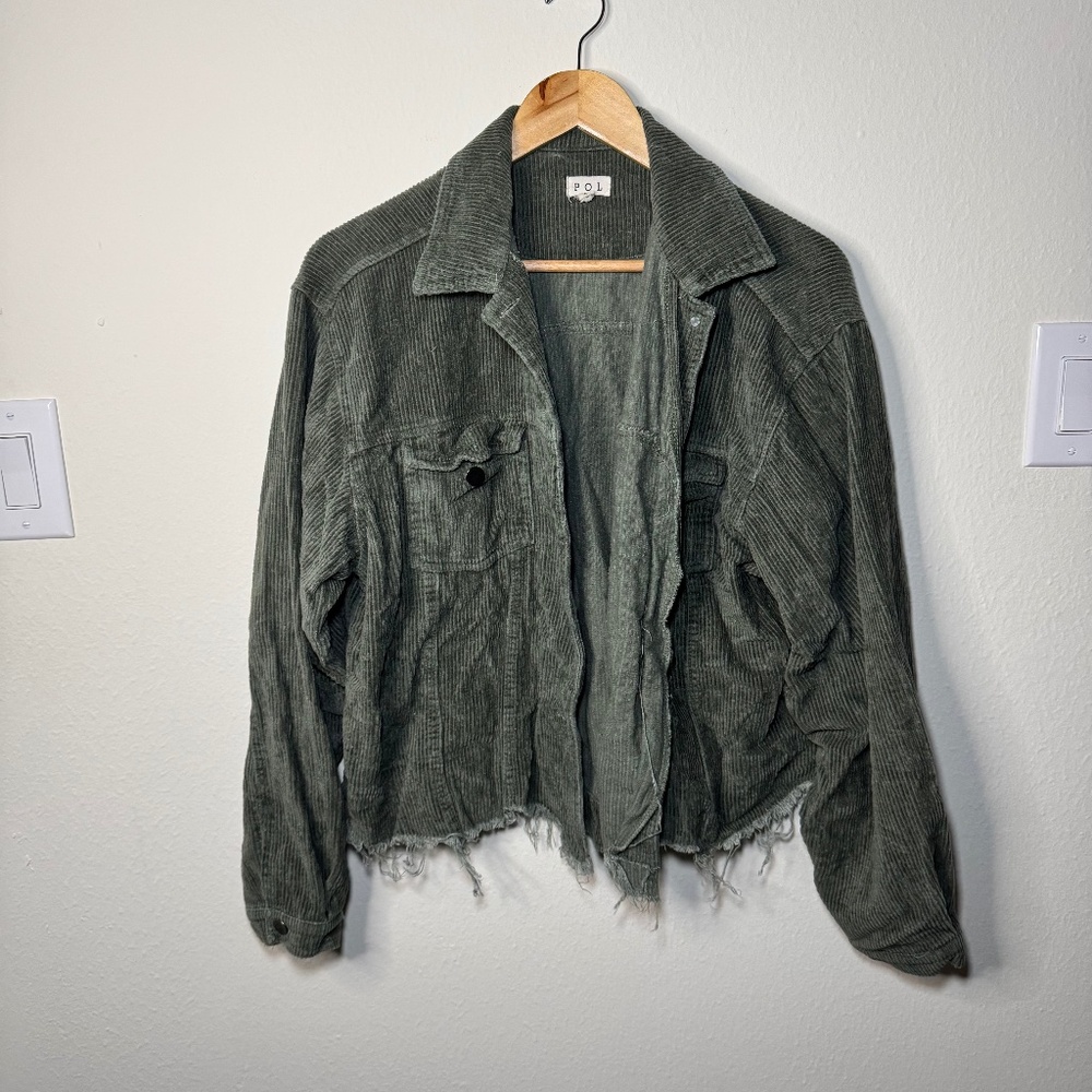 POL Shirt Jacket Women's LG Green Corduroy Grunge Boho Casual